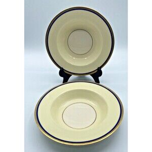 Myott Staffordshire England Cream Soup Bowls Set of 2 Cobalt Blue & Gold Rim